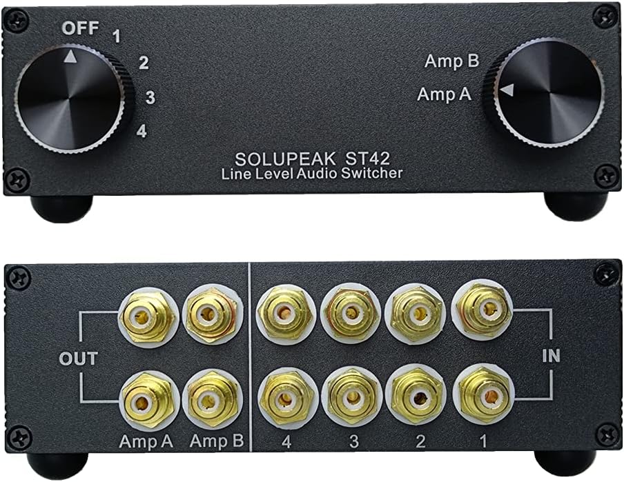 ST42 4-Way RCA Audio Switch Source Signal Input switcher selector Splitter Box (4 in 2 Out)
