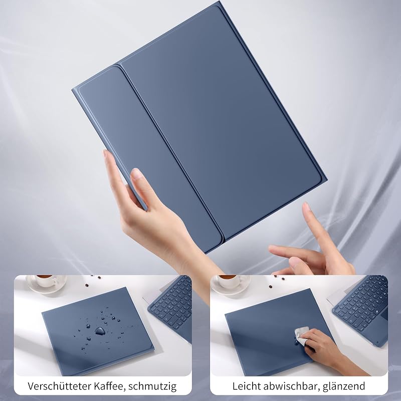 Vobafe iPad Air 13" és iPad Pro 12.9" Billentyűzetes Tok QWERTZ Trackpad Világítással - iPad Air 13 Zoll M3/M2, iPad Pro 12.9 Zoll, blue grey