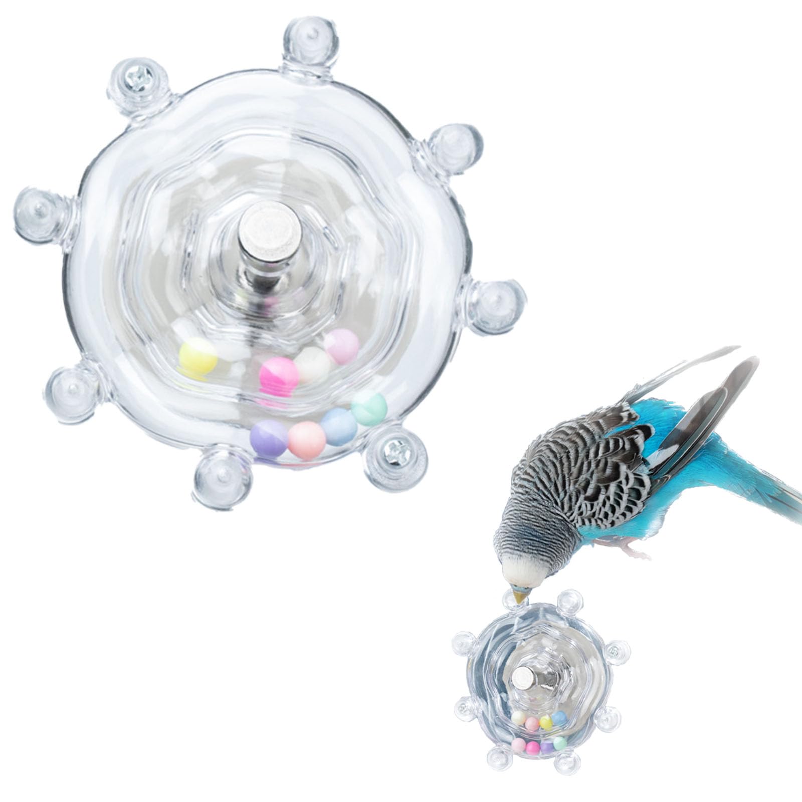 PACIOCEAN Bird Toy Spinning Wheel, Interactive Rattle and Chew Toy for Parakeets, Cockatiels, Lovebirds（Clear）
