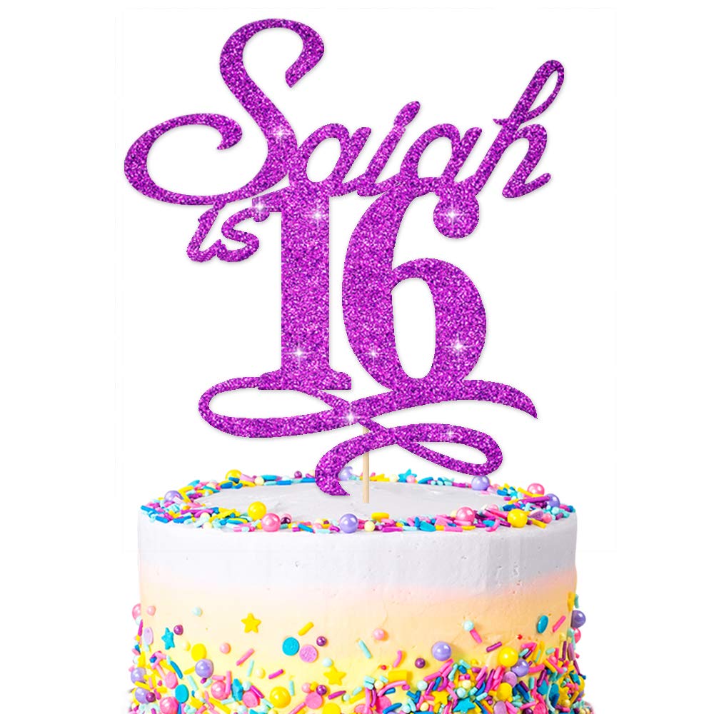 EDSG Personalised Birthday Glitter Cake Topper | Custom Cake Decoration with Any Name Any Age | Double Sided Glitter Card Any Name Age Customized - Multicolour Glitter Cake Decoration โฆ