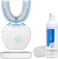 Ultraschall Zahnbürste, Automatische Zahnbürste, Schall Zahnaufhellung Zahnbürste mit Timer, 360° Ultraschall Elektrische Zahnbürste für Erwachsene, Kabelloses Aufladen (White)