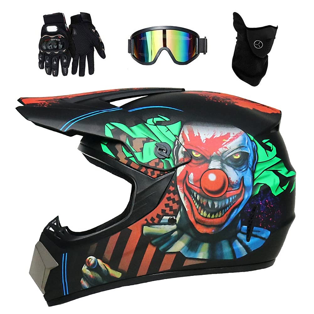 Cara Completa MTB Casco de Motocross, con Gafas Guantes Mascarilla, Juventud Niños BMX Moto ATV Scooter Casco, Doble Deporte Cuesta Abajo Quad Dirt Bike Enduro Chocar Casco