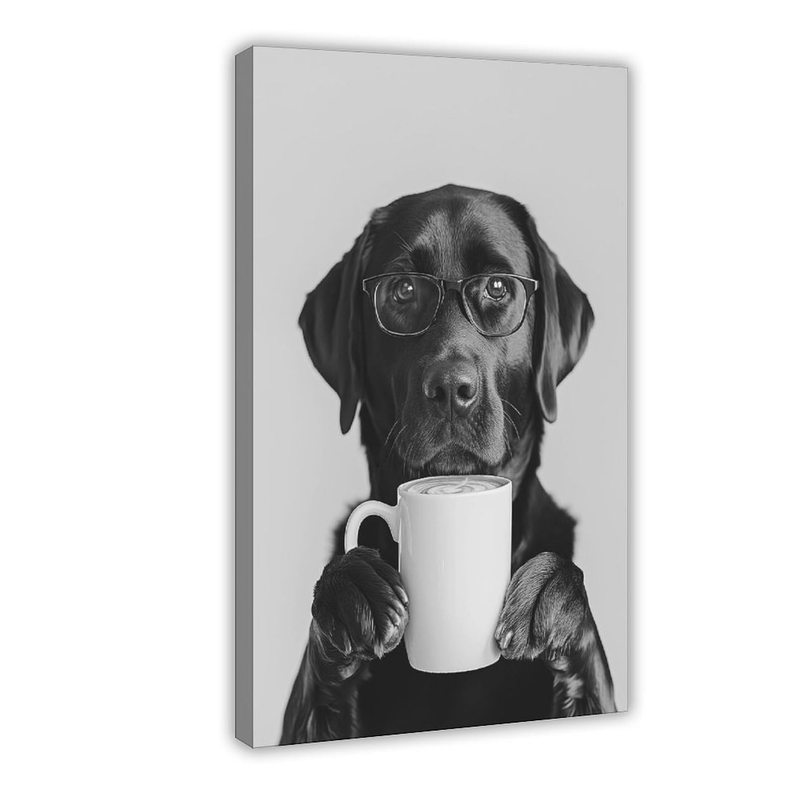 Ncudank Black Labrador Drinking Coffee Canvas Poster Bedroom Decor Landscape Office Room Decor Gift 12X18inch(30X45cm)