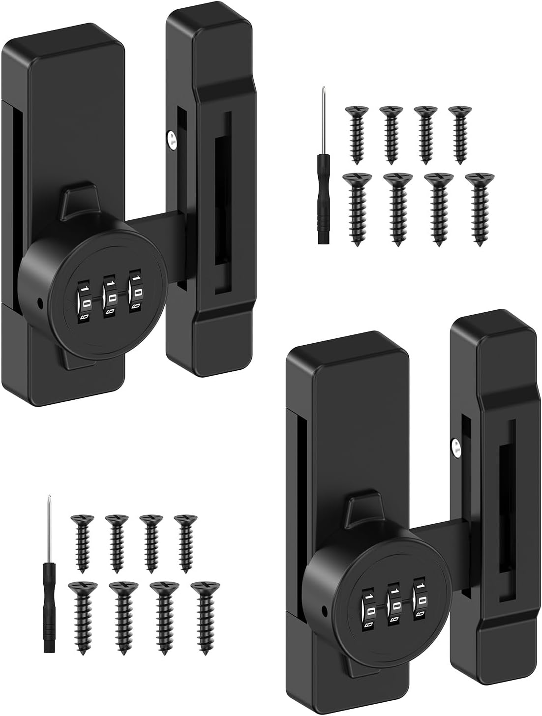 90/180 Degree Barn Door Lock - Keyless 3 Digit Combination Security Latch, Zinc Alloy Mechanical Password Lock for Closet, File Cabinet, Sliding Door, Bedroom (2, Black)