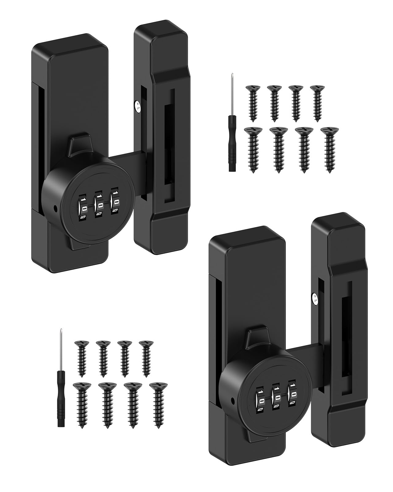 MeBantoo 90/180 Degree Barn Door Lock - Keyless 3 Digit Combination Security Latch, Zinc Alloy Mechanical Password Lock for Closet, File Cabinet, Sliding Door, Bedroom (2, Black)