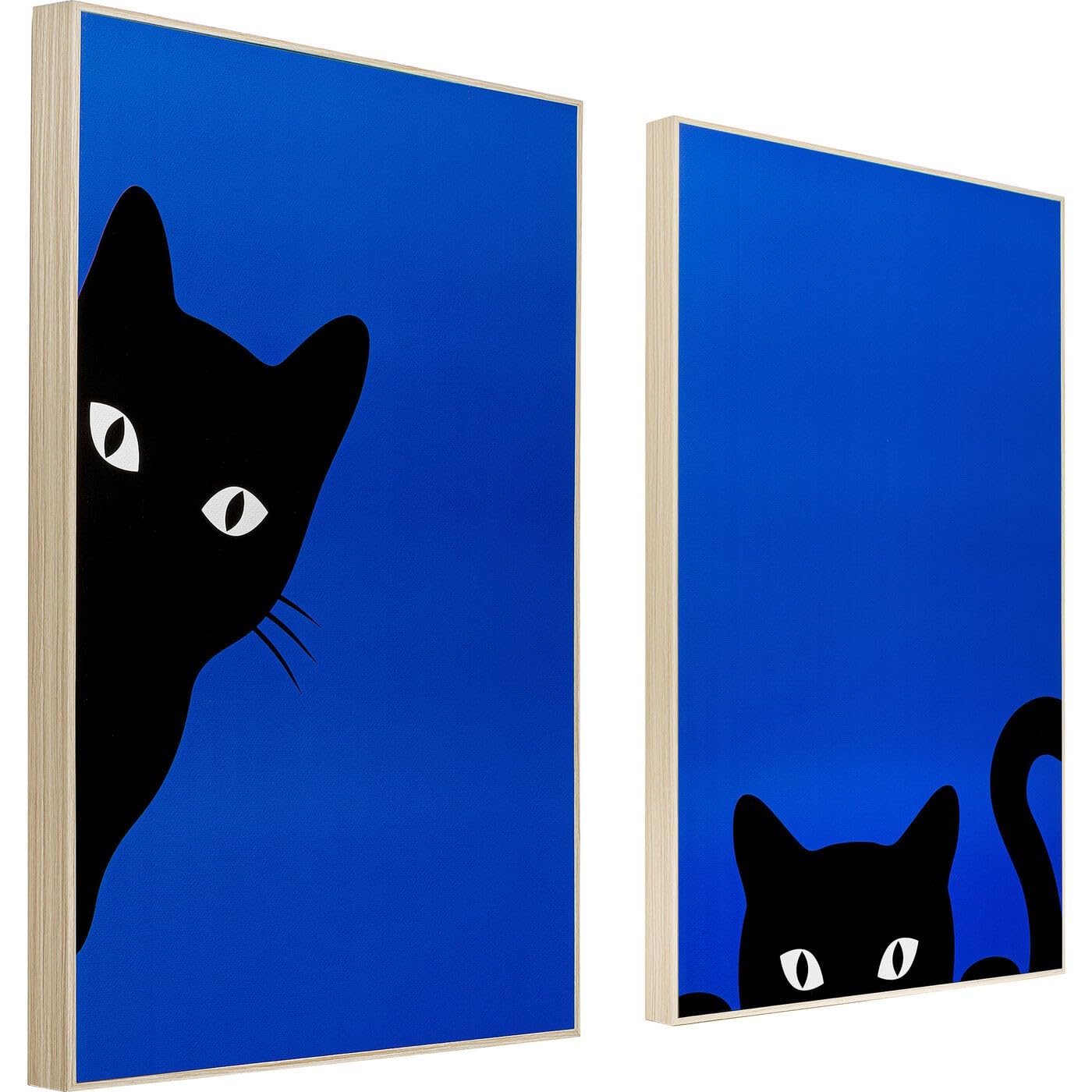 Kare Design Cuadro Ciao Gatto, Azul y Negro, Juego de 2, 40x30 cm, Rectangular, Enmarcado, Impresión Artística, Arte Abstracto Pop, Arte de Pared Moderno