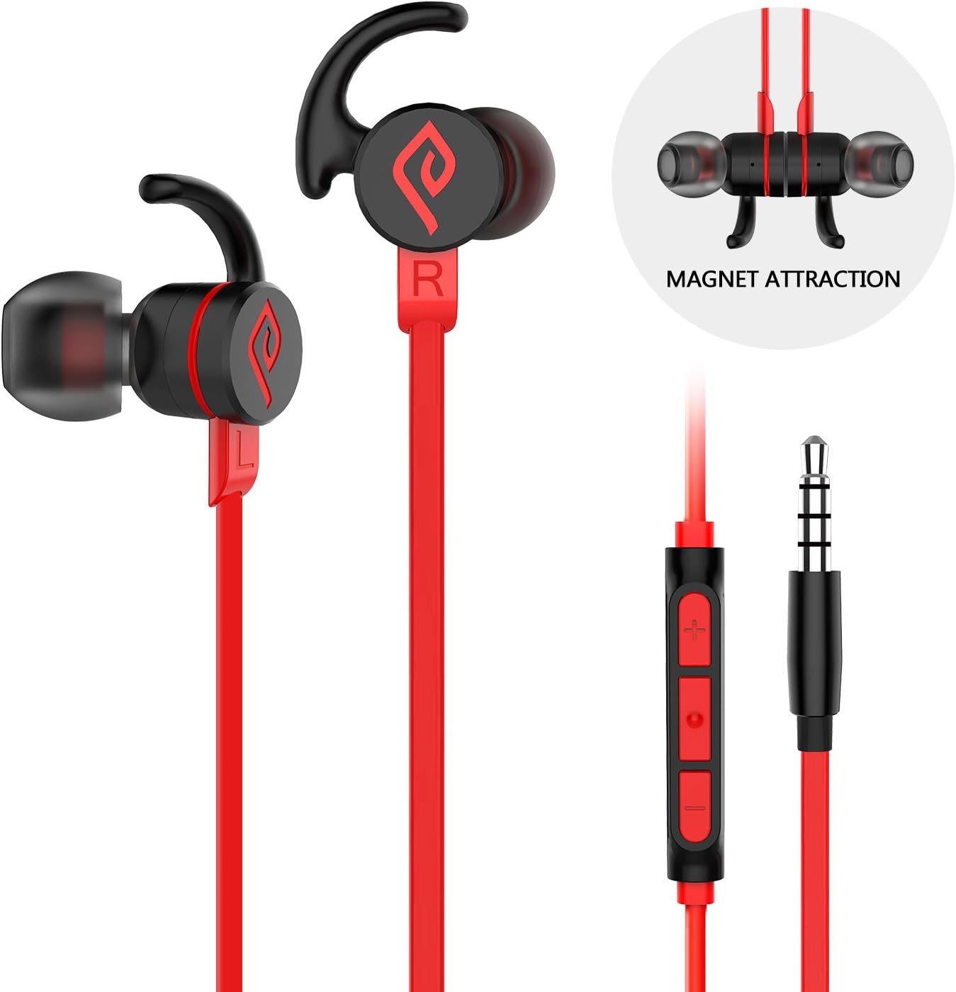 Wired Earbuds, Parasom M2 PH Magnetic in-Ear Stereo Earphones, 3.5mm handsfree Sports Headphones with mic & Volume Control for Android/iOS (Black/red)