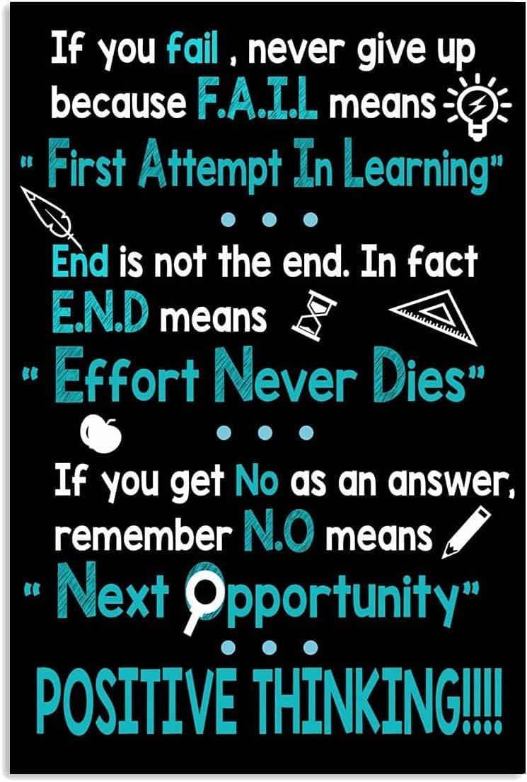 Kwqdozf As Pic If You Fail Never Give Up Vertical Poster, Positive Thinking Metal Tin Sign