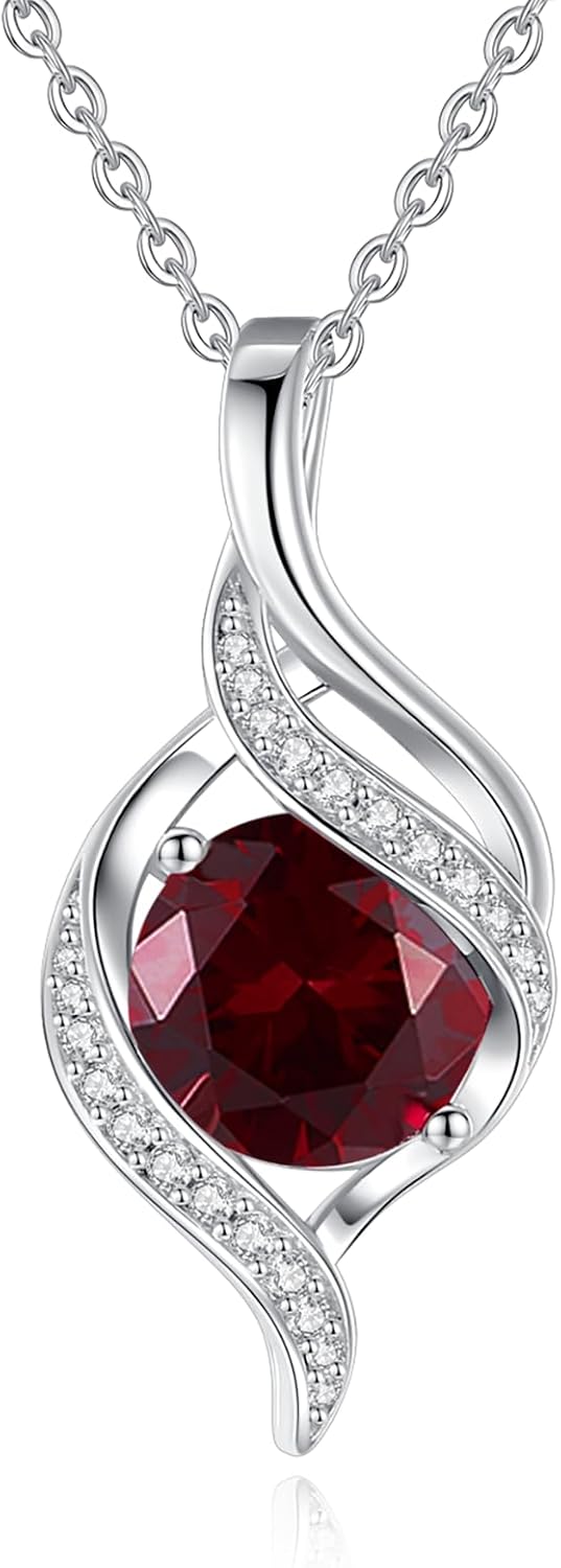 FANCIME Birthstone Necklace for Women Round Cubic Zirconia Necklace S925 Sterling Silver full Love Birthday Gifts for Mom Women