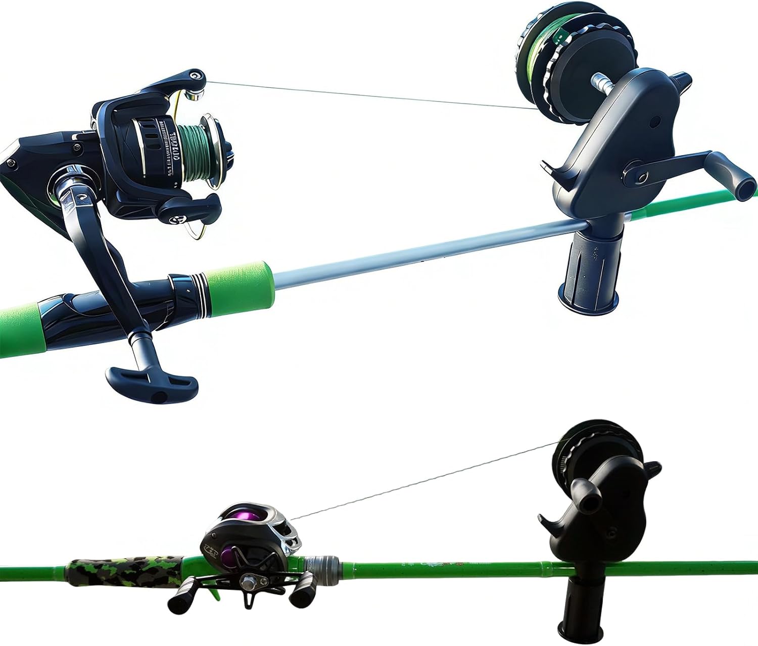 Black Pig-Shaped Fishing Line Winder Spooler, All-in-One Portable Fishing Reel Spooling Station for Spinning, Casting Reels, Clamp-on Rod or Desk Mount, Anti-Twist, Multi-Function,