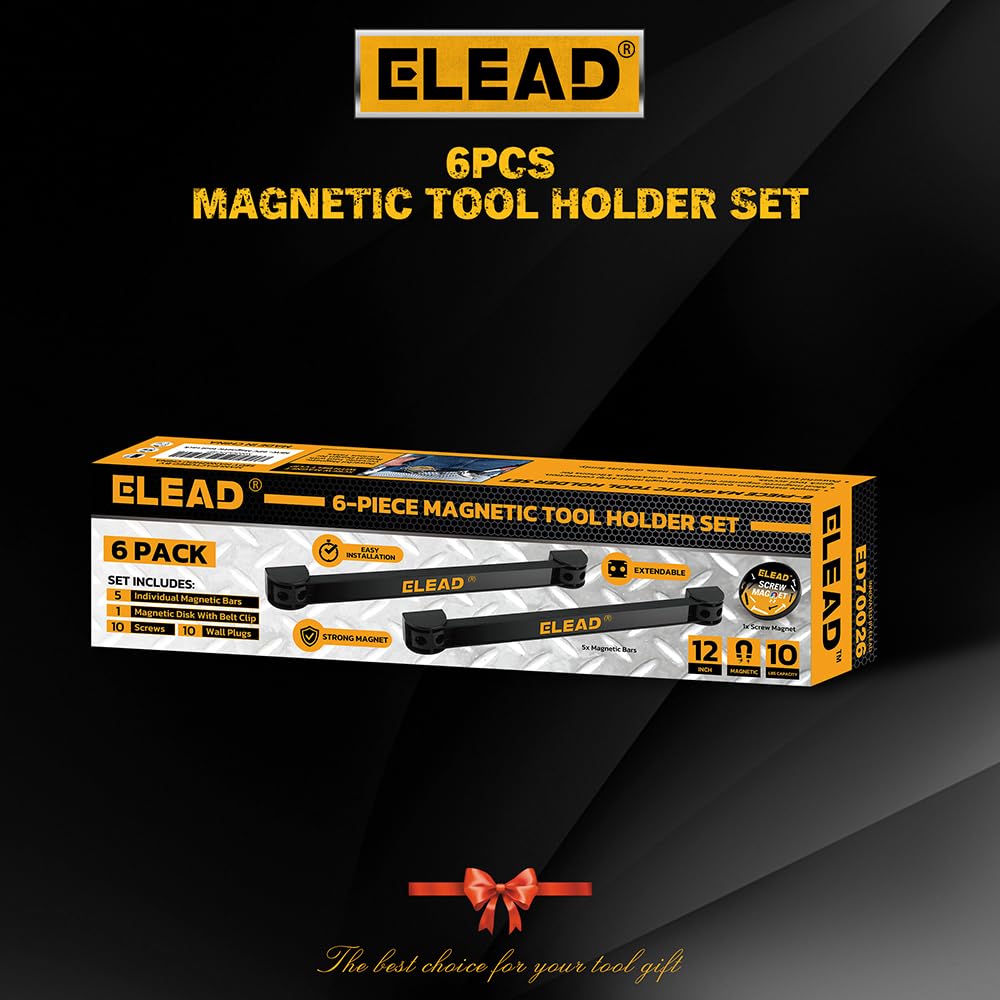 ELEAD Organizador magnético de almacenamiento para herramientas, 6 piezas, estante de montaje en pared, organizador de garaje, colgador de imán eléctrico, banco de trabajo, tablero, listones