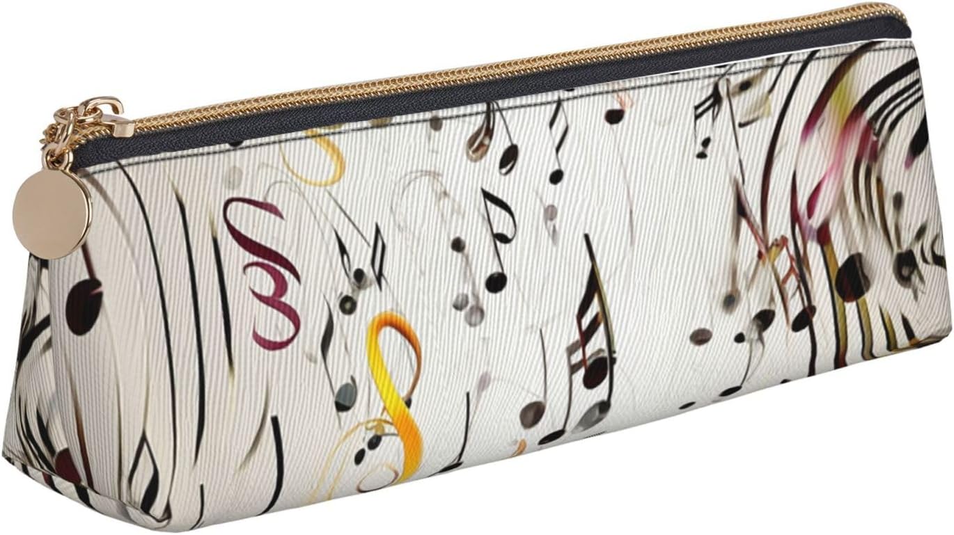 Music Notes Print Makeup Bag for Women Men Large Pencil Case Aesthetic Pencil Pouch Coin Pouch Leather Cosmetic Bag with Zipper Office Organizer Travel Essentials