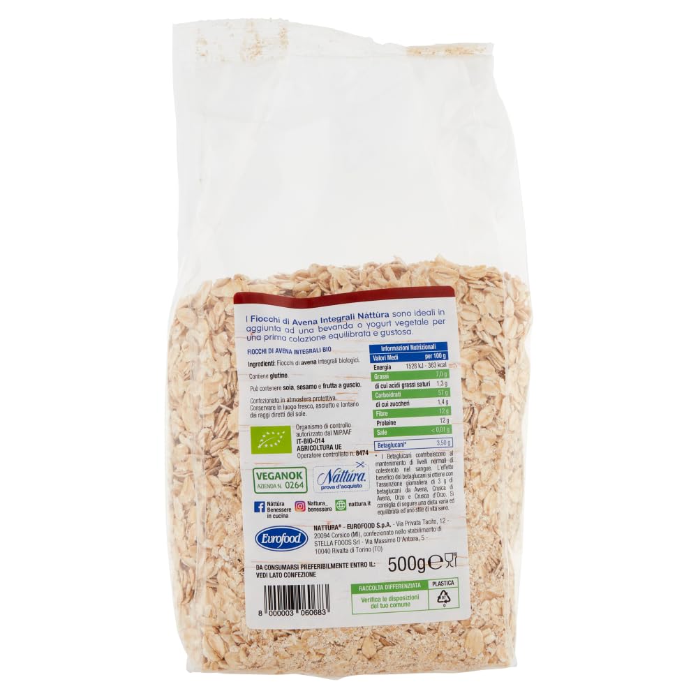 Italian Gourmet Náttúra Italian Gourmet Fiocchi di Avena Integrali BIO 12 x | Da agricoltura biologica, aus kontrolliertem Anbau, ideale per colazione, Gesamtnettogewicht 6 kg + Kostenlos Polpa 400g