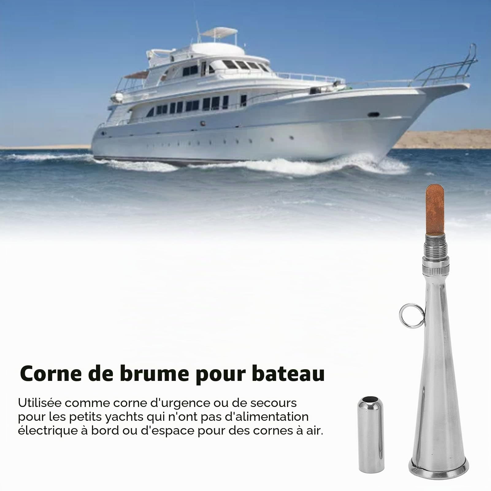 Klaxon de Bateau, Klaxon à Main Corne de Brouillard en Acier Inoxydable Accessoire de Buse Détachable pour Bateau