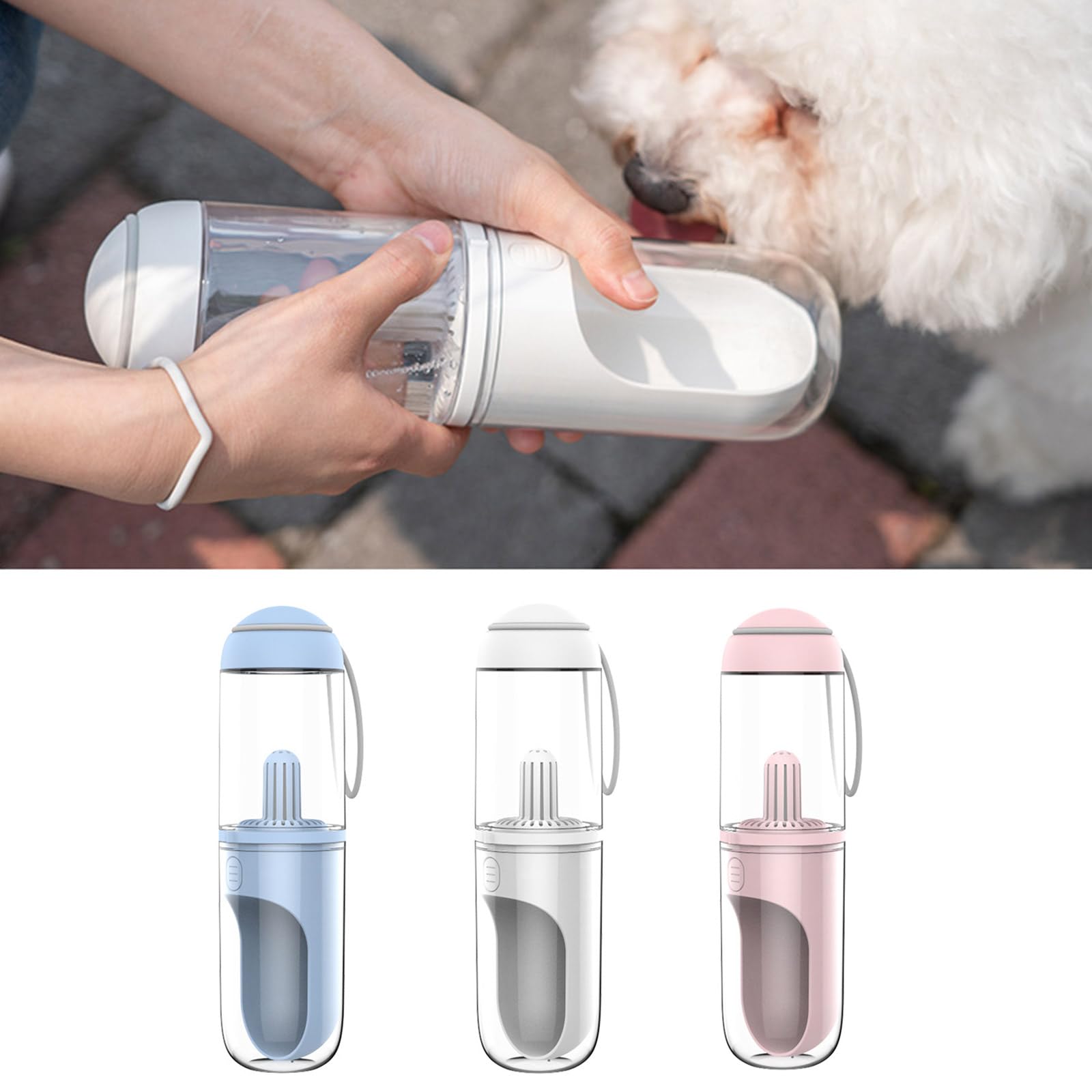 XAGMODSHN Dog Water Bottle with Filter Leak Proof Portable 11oz Capacity Puppy Water Dispenser with Bowl Travel Accessories
