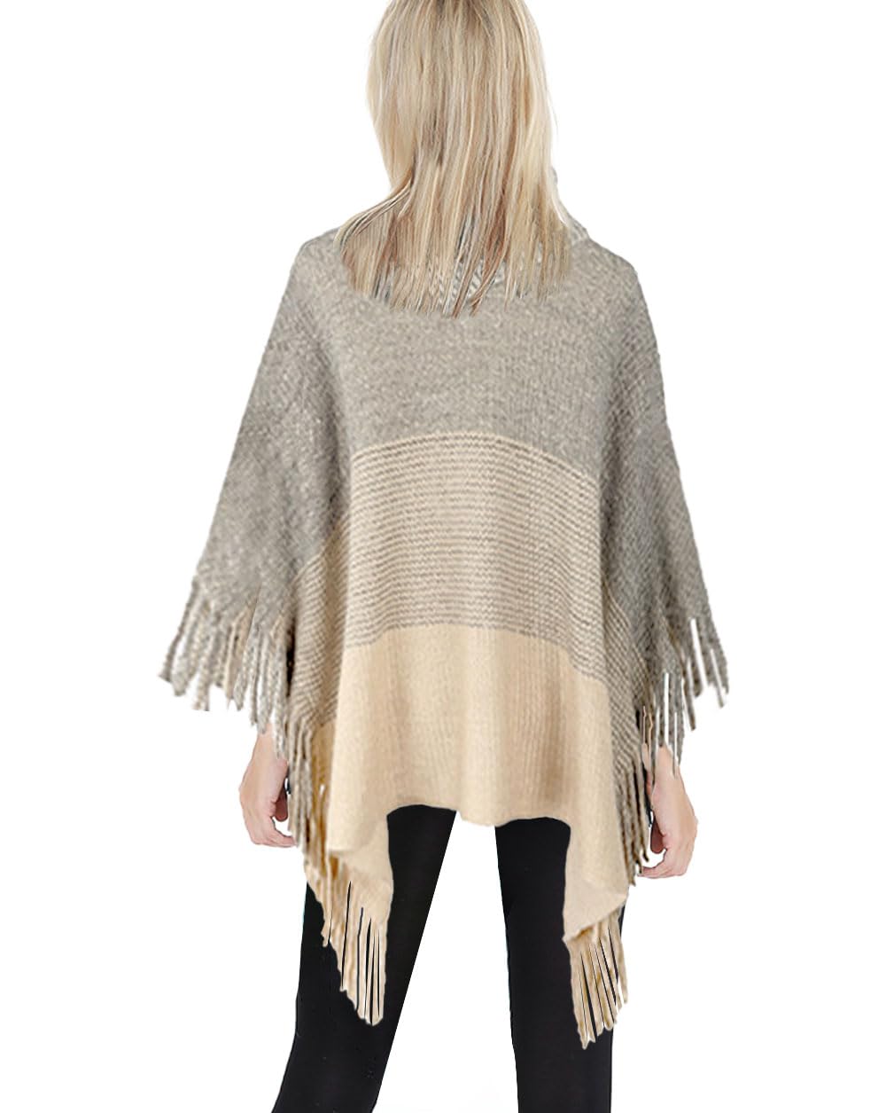 JFAN Poncho Donna Invernale Mantella Donna Poncio Invernali Caldo Elegante con Frange a Collo Alto con Maniche Bottoni