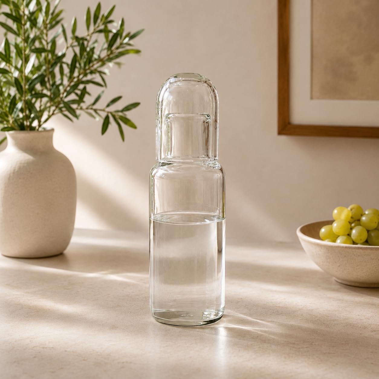 Clear Bedside Night Water Carafe with Tumbler | Glass Pitcher Set | Carafe & Glass Set for Bedroom, Bathroom, Hotel | Set of 2| 850 ml-picture-24