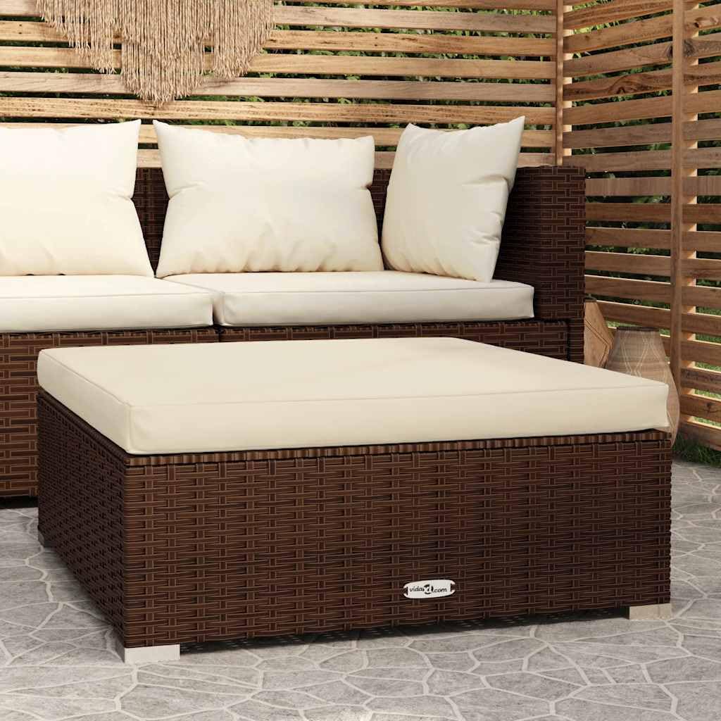 vidaXL Reposapiés de Jardín y Cojín Taburete Otomanas Muebles Mobiliario Salón Sala de Estar Patio Exterior Ratán Sintático Marrán 70x70x30cm