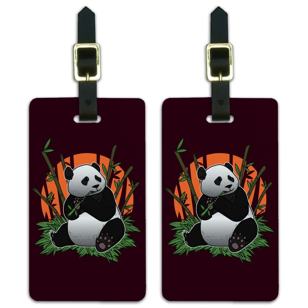 Giant Panda Bear Eating Bamboo Luggage ID Tags Carry-On Cards - Set of 2
