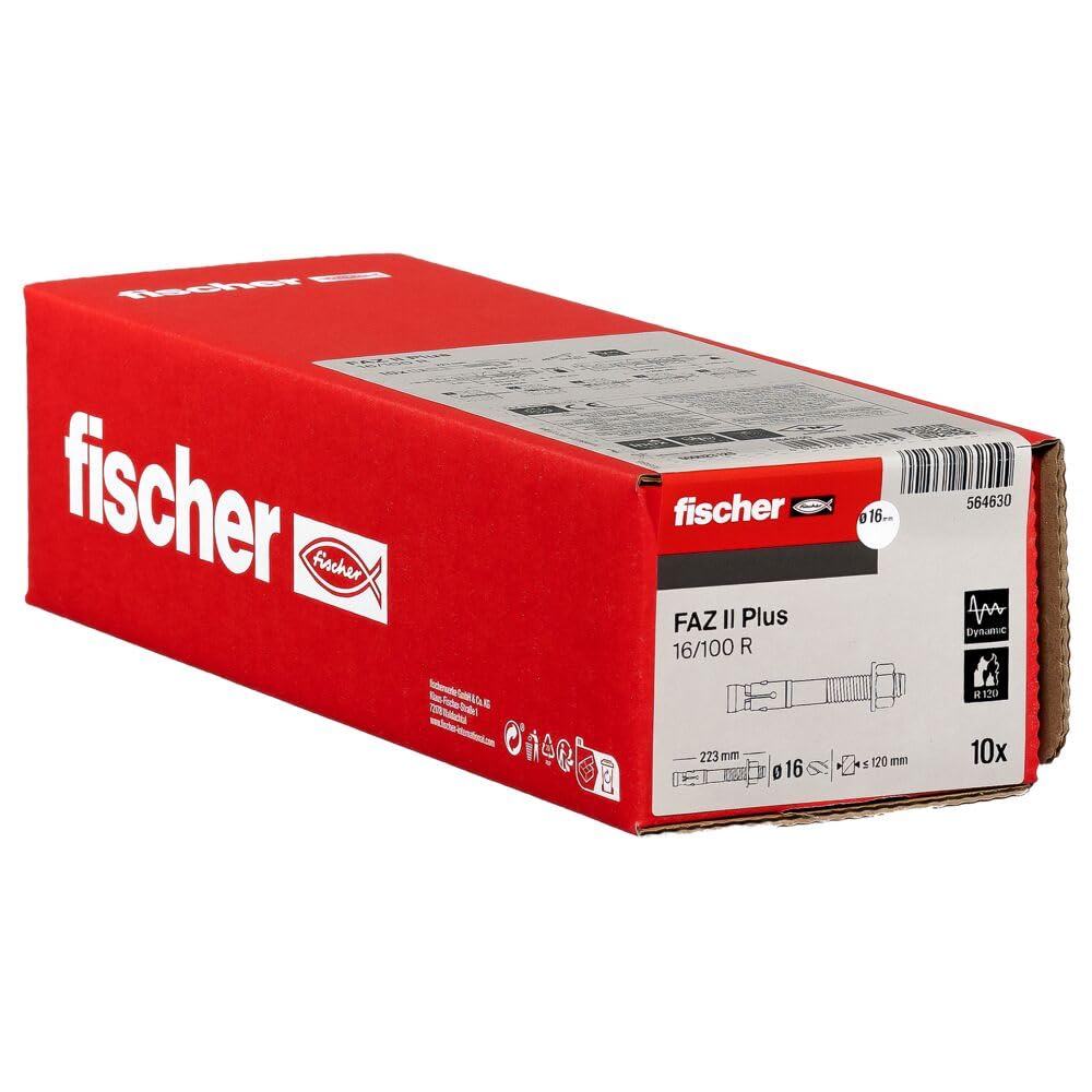 fischer Bolzenanker FAZ II Plus 16/100 R, Schwerlastanker aus Edelstahl mit hoher Tragfähigkeit, Ankerbolzen für Befestigungen schwerer Lasten und Stahlkonstruktionen, Seismik- & ETA-Zulassung