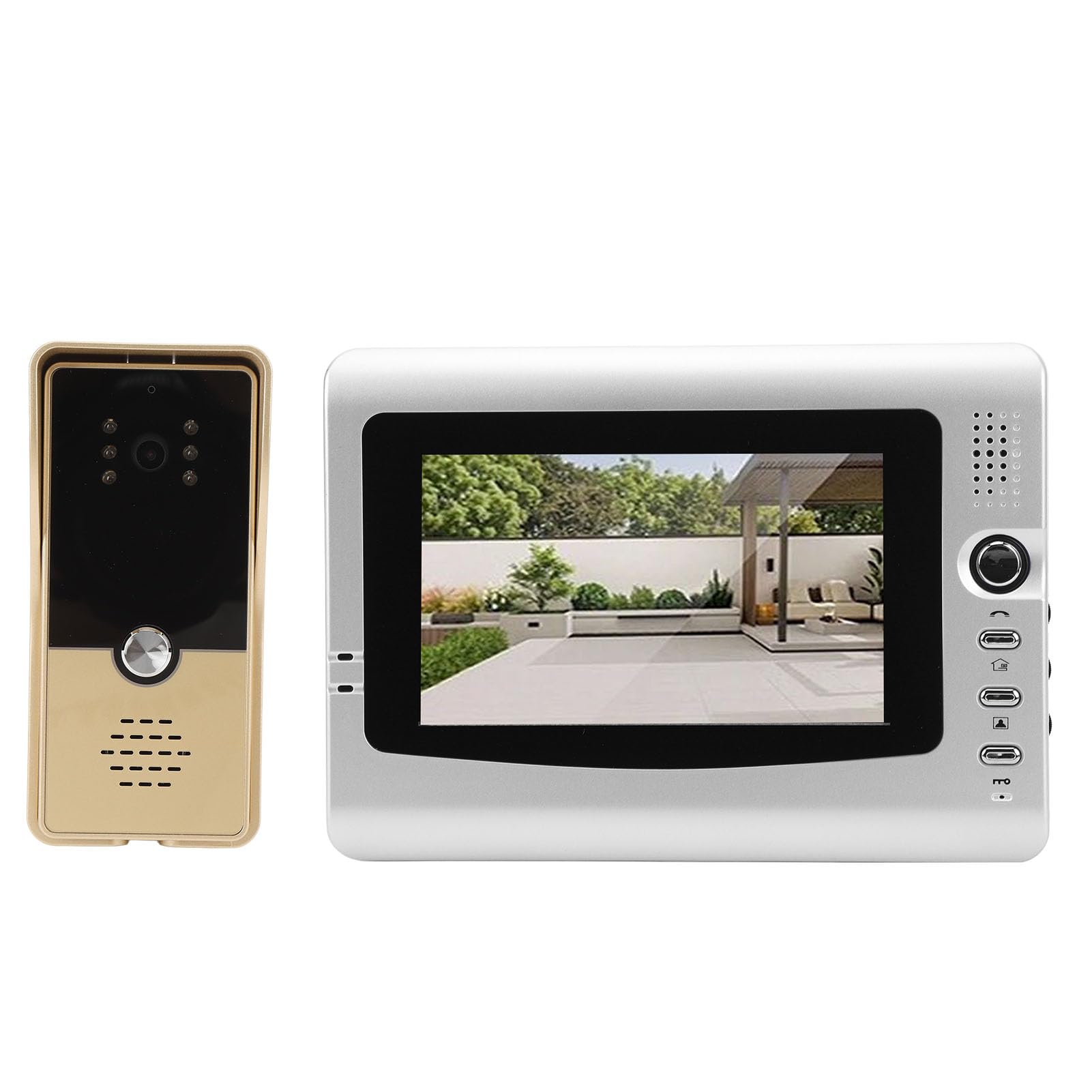 Sistemas Videocitofono Cablato, Monitor Videocitofono da 7 Pollici con Visione Notturna IR, Kit Videocitofono Supporto Monitoraggio, Sblocco, Citofono Bidirezionale per (GOLD)