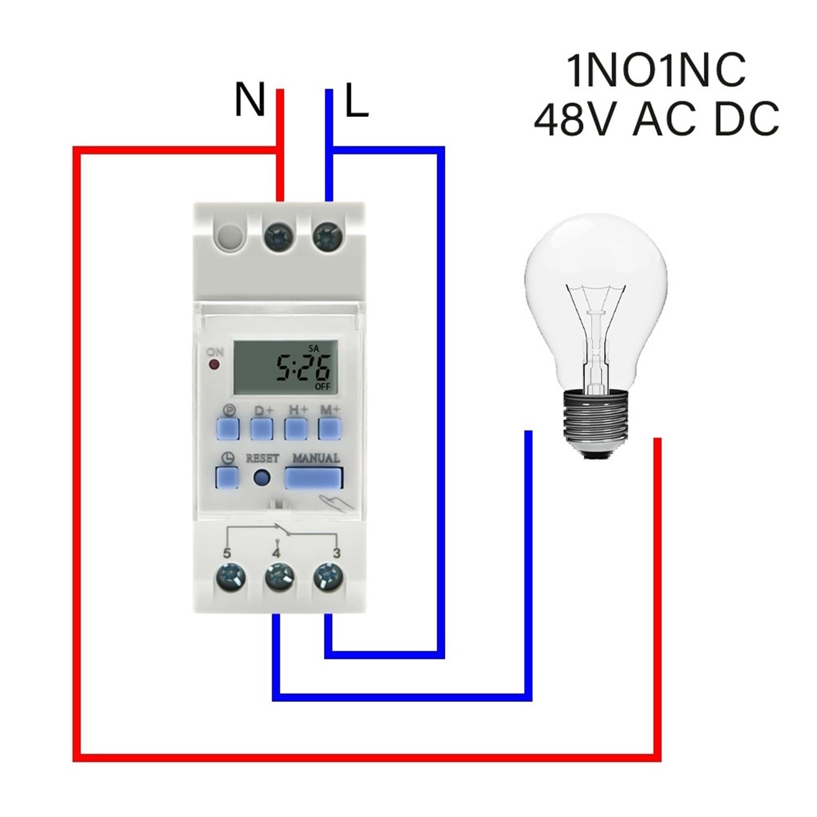 2 Cables semanales 7 días programable Interruptor de Tiempo Digital relé Temporizador Control AC 220V 230V 12V 24V 48V 16A 1 Uds(15a,1NO 220V AC)