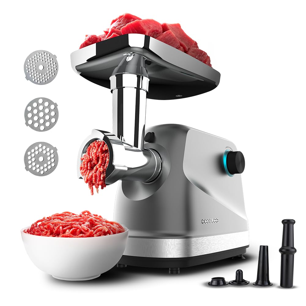 Cecotec Tritacarne Crusher 1400, 1360W di Potenza, Taglia, Sminuzza e Taglia, 3 Dischi di Taglio, 1 Lama in Acciaio Inossidabile, 1,5 Kg di Carne al Minuto