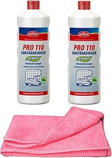 Sanitärreiniger - Kalklöser - WC Entkalker - Urinsteinlöser | mit Profi Microfasertuch rot (2 Flaschen = 2 Liter GREEN Sanitärreiniger)