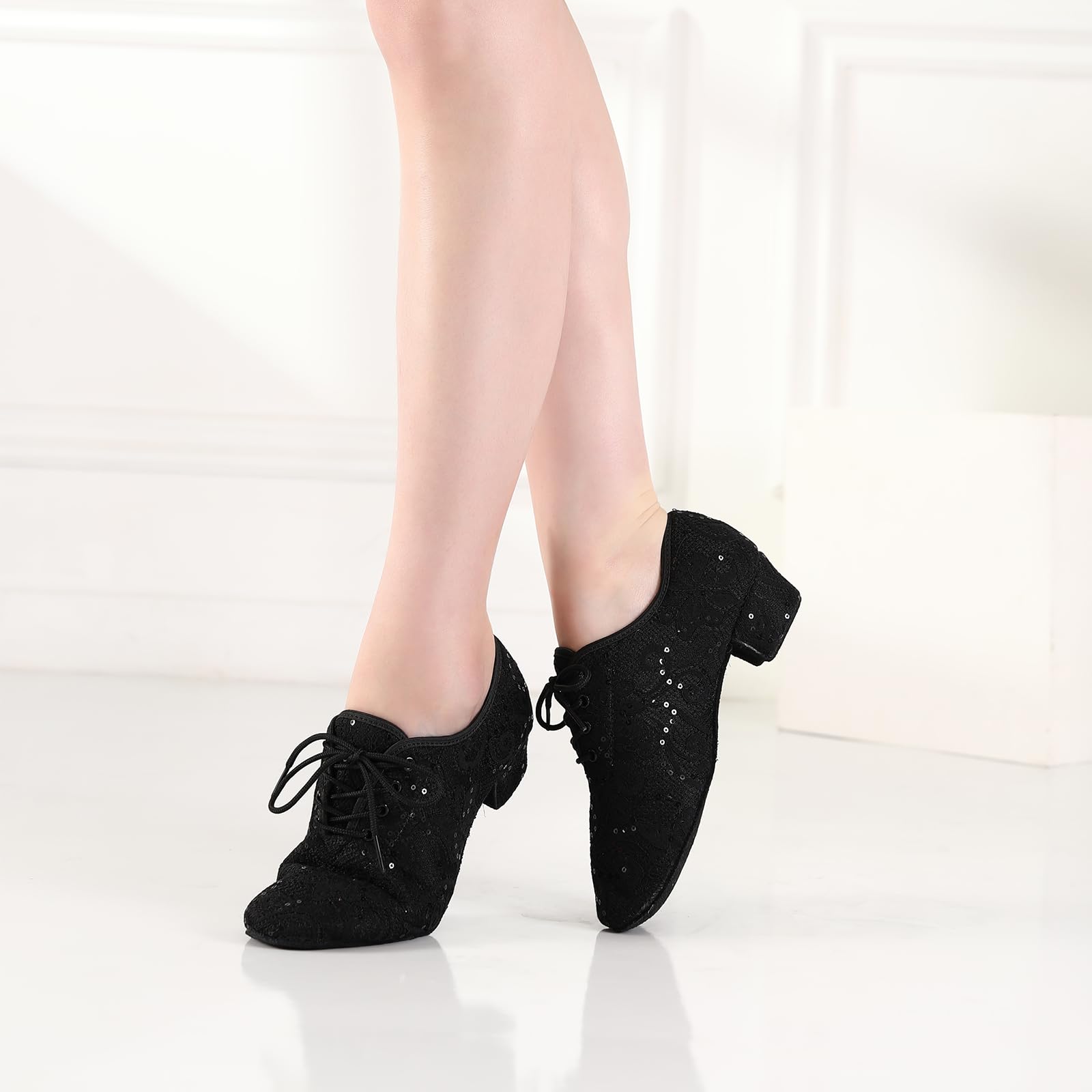 Damen Latein Tanzschuhe Schnürschuhe üben Mit Geschlossenem Zeh Modern Jazz Dance Walzer Soziale Tanzschuhe,Modell LPWMMD