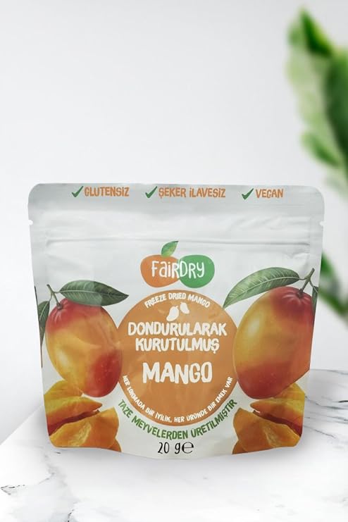 Fair Dry Mango Dilim, Freeze Dried, Dondurularak Kurutulmuş, Meyve Kurusu, Katkısız, Çıtır Meyve