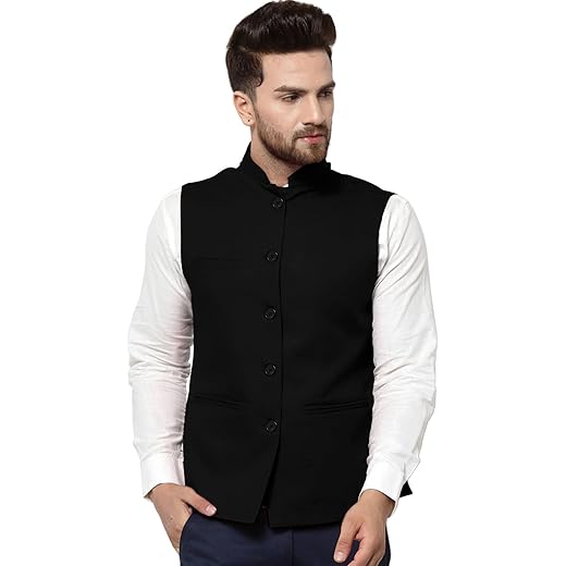 Mens Blended Bandhgala Jacket - Mate Black