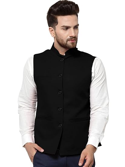 Men's Blended Bandhgala Festive Nehru Jacket/Waistcoat/Vest - Mate BlacK