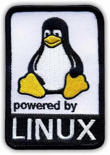 Powered by Linux - White Hook and Loop - Embroidered Patch/Badge/Emblem