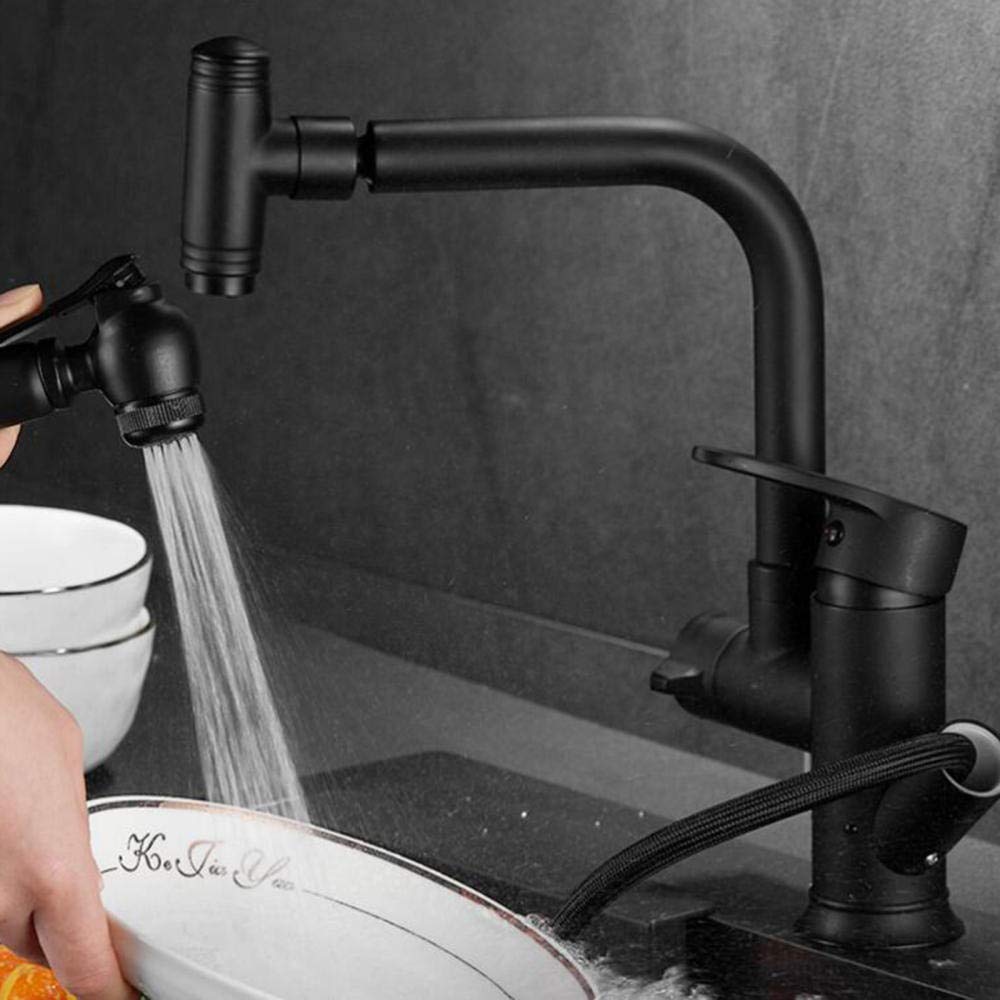 Grifos mezcladores for Fregadero de Cocina, Grifo de Cocina extraíble de latón, Giratorio de 360 ​​°, frío y Caliente, con Pistola rociadora, Grifo de Cocina retráctil, Negro