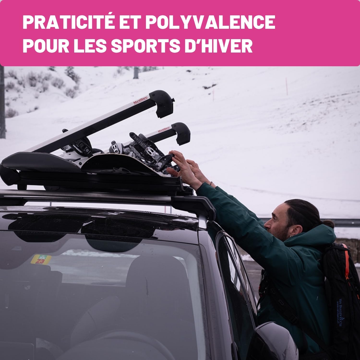 Mont Blanc Porte-Skis Crest sur Barres de Toit - 6 Paires de Skis | Porte-skis sur barres de toit : jusqu'à 6 paires de skis ou 4 snowboards. Verrouillage intégré, norme ISO 11154.