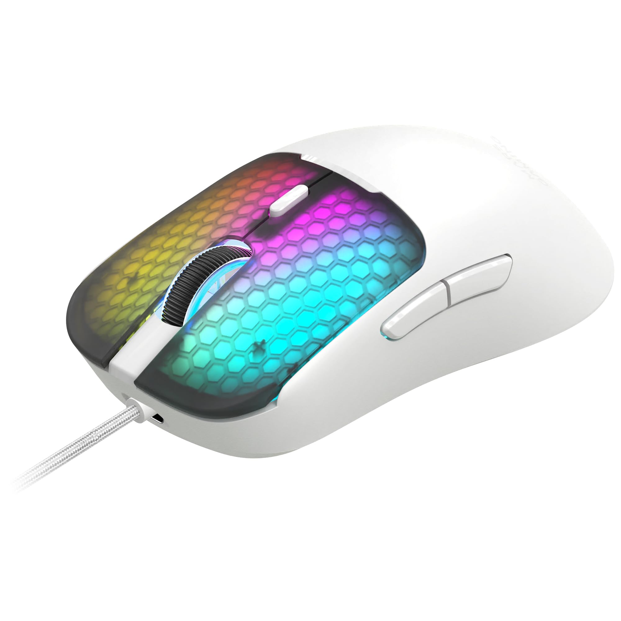 Mars Gaming MM-VIPER, Ultralight Gaming Mouse 56g, Customizable RGB Chroma, A825PRO Optical Sensor, 12800 DPI, 1000Hz, HUANO Mechanical Switches, Dedicated Software, Braided USB-A/USB-C Cable, White