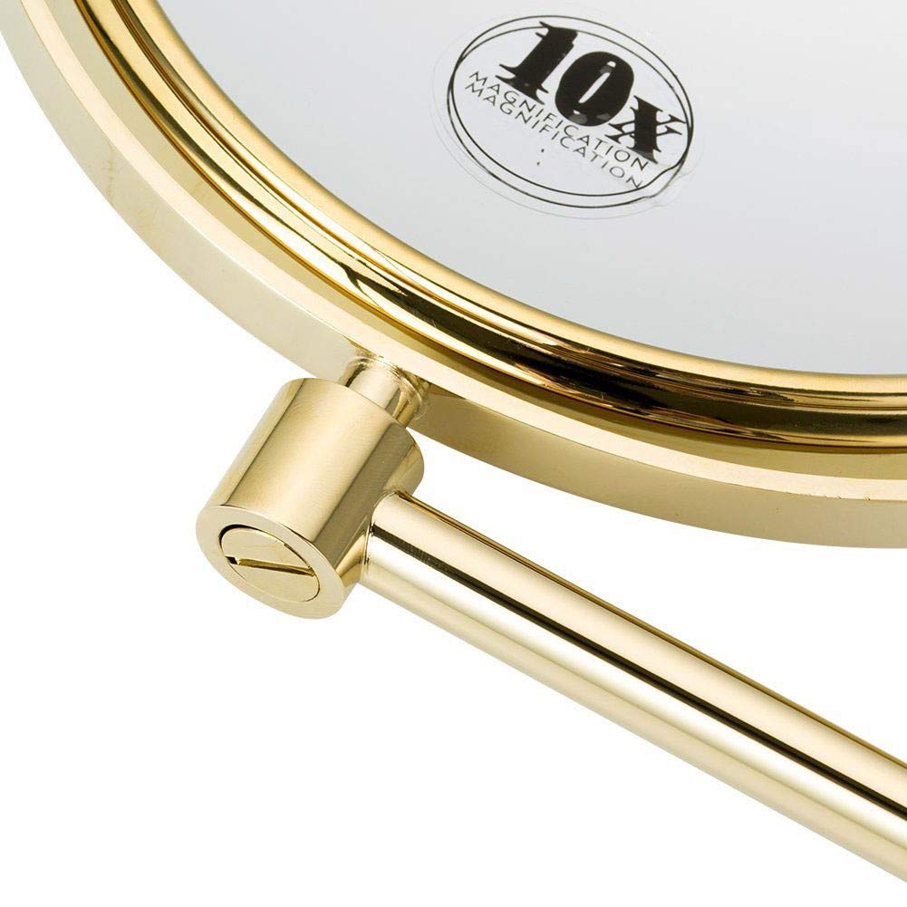 Espejo de maquillaje montado en la pared Espejo de afeitar de baño con Aumento de 10X, Espejo de baño extensible con diseño giratorio de 360 ° Redondo de Doble Cara, Dorado, 8 pulgadas