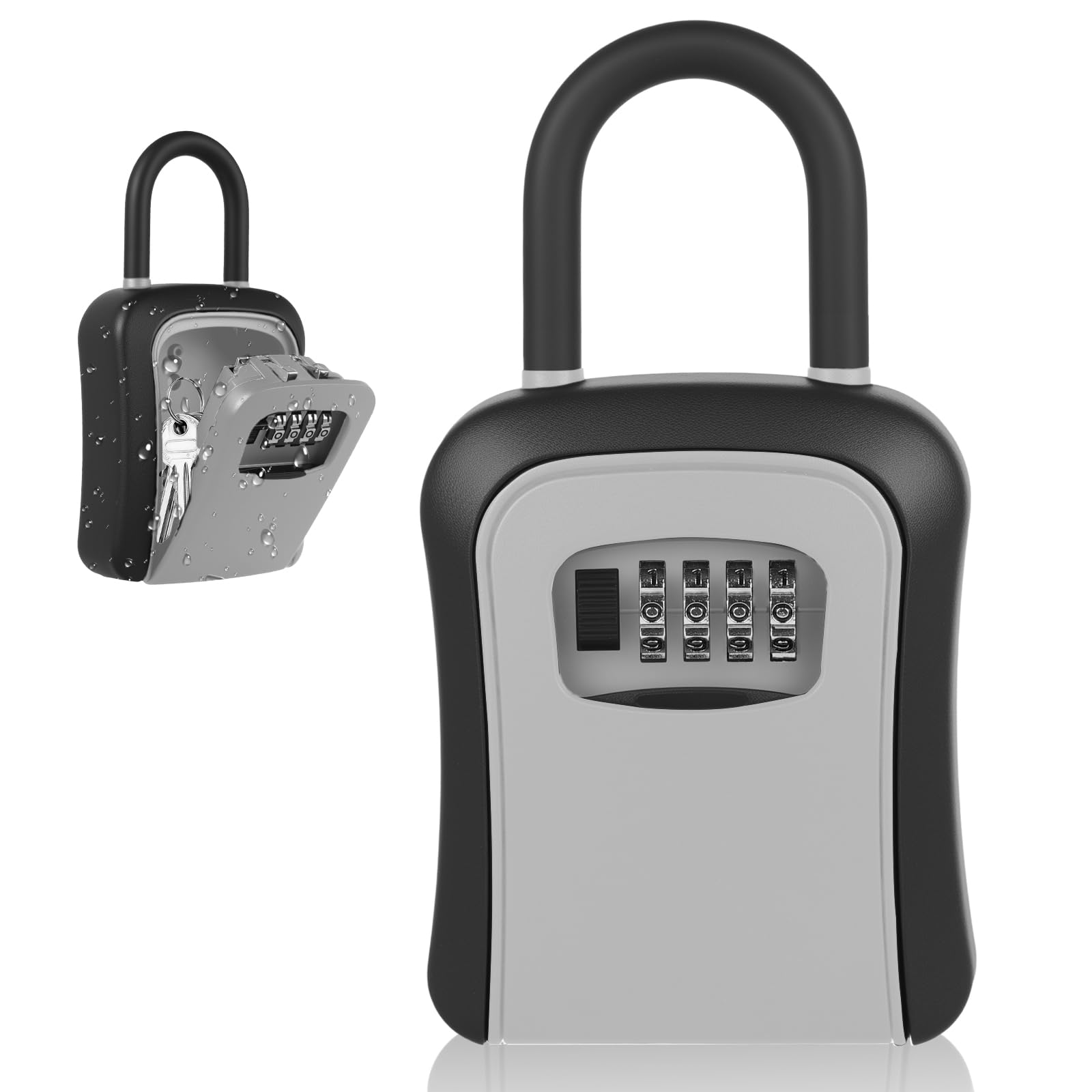 Large Key Safe Lock Box, [5 Keys Capacity] Diyife Weatherproof No-Hole Key Box for Car Keys with 4-Digit Combination, Removable Shackle for Door Handle Hanging, Metal Body for Home Garage Office, Grey