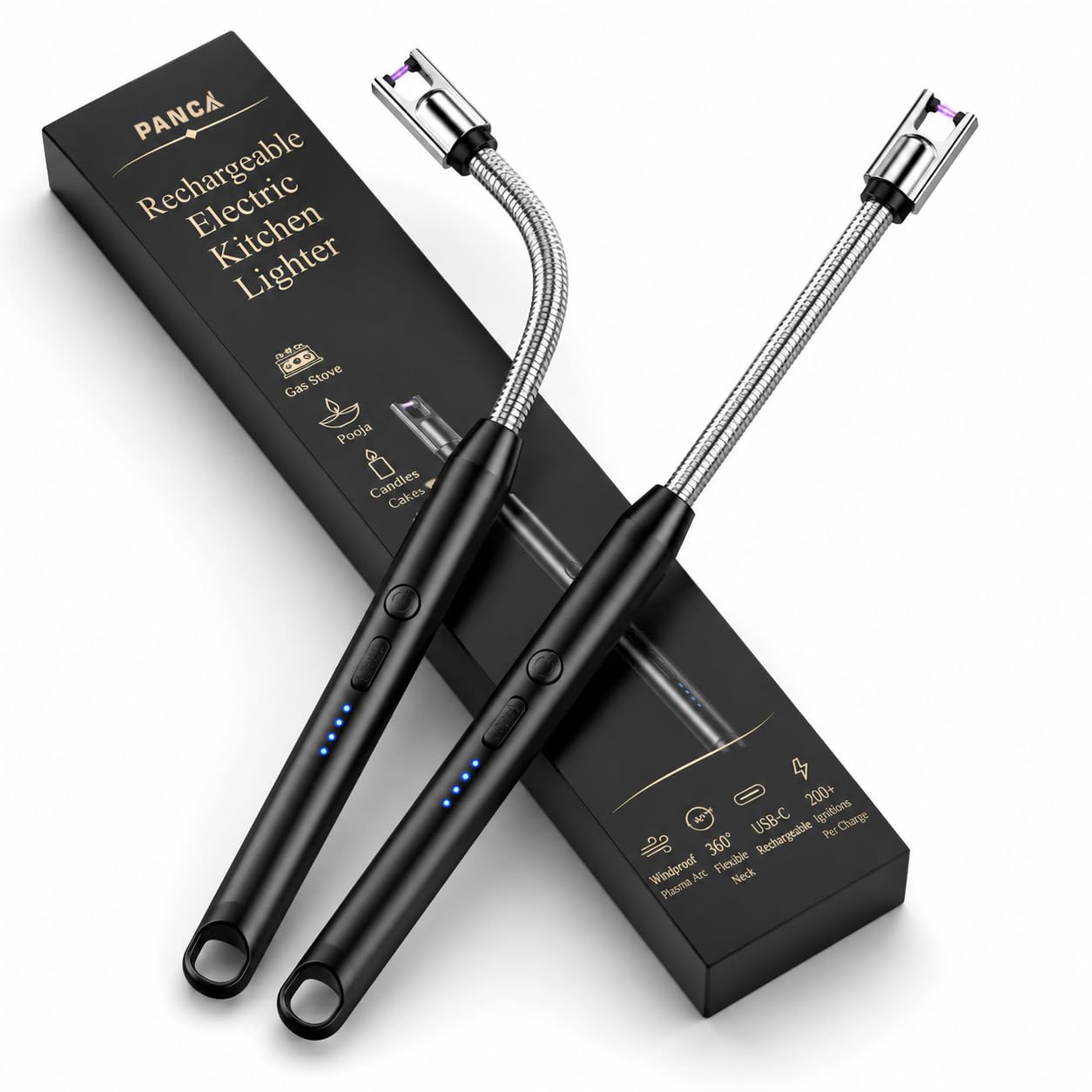 PANCA Electric Rechargeable Plasma Gas Lighter for Kitchen & BBQ | USB Type-C Windproof Arc Lighter with 360° Flexible Neck | for Gas Stove, Candles, Diya & Pooja Use (Black)-picture-11