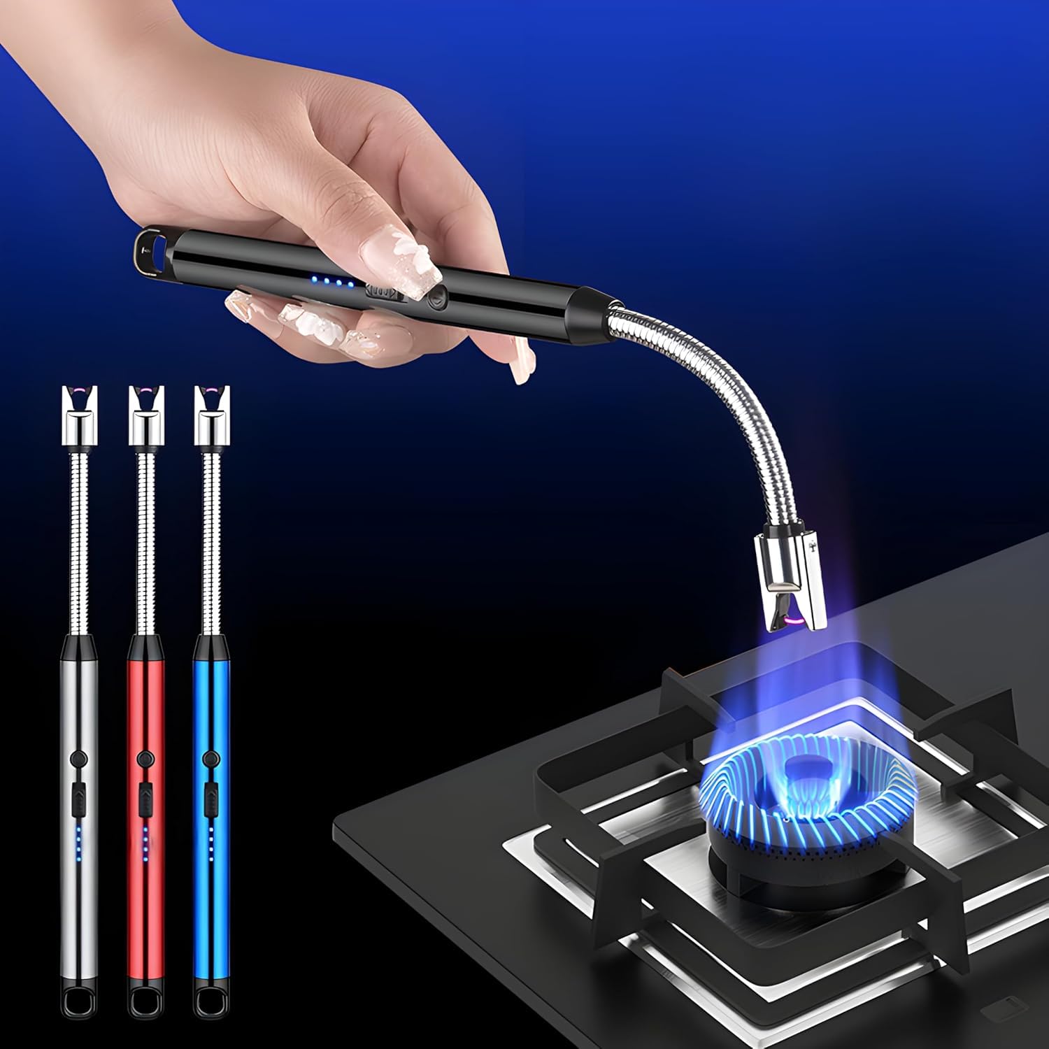 KYMIO Portable Stylish Windproof Candle BBQ Charcoal Electric Lighter Rechargeable USB (1, Black) 3