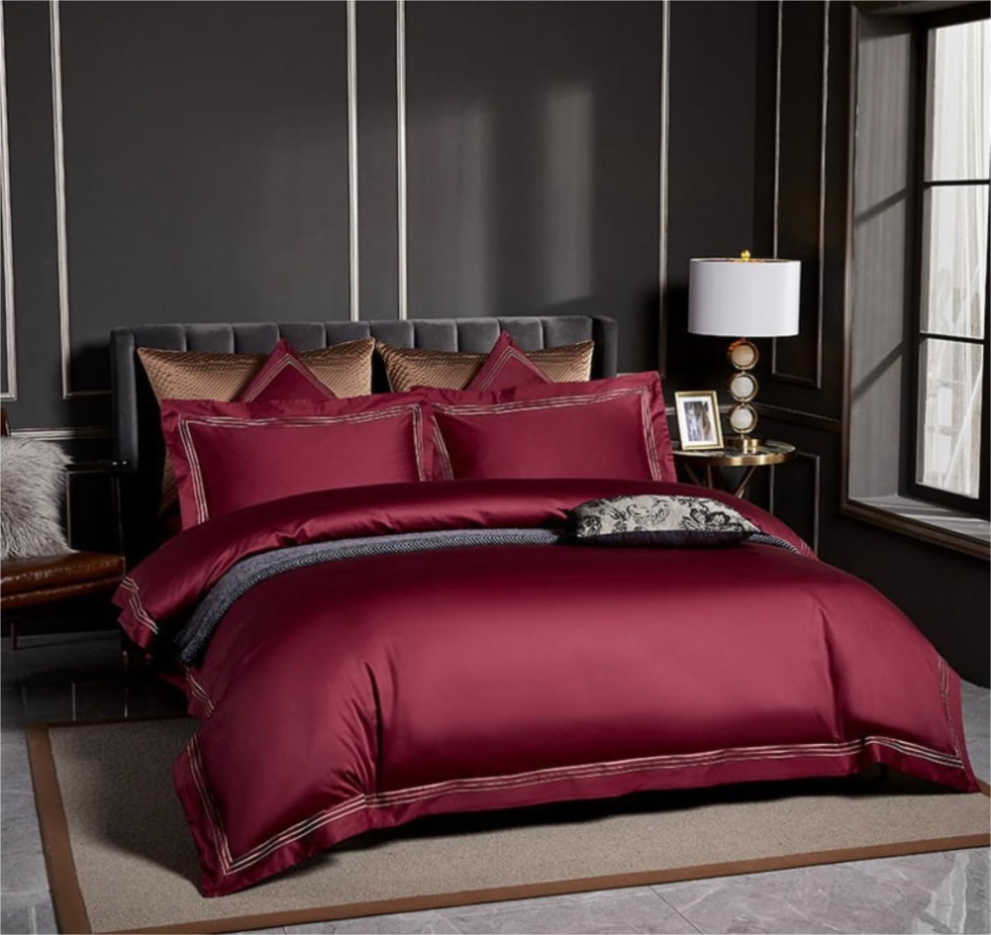 Bettwäsche Set Heimtextilien, Baumwolle, Vierteiliges Set, Steppdecken-Sets, Hochzeitsbettwäsche, 4-teiliges Bettlaken-Set Bettlaken Set (Color : Rood, Size : 1.5/1.8m Bed)