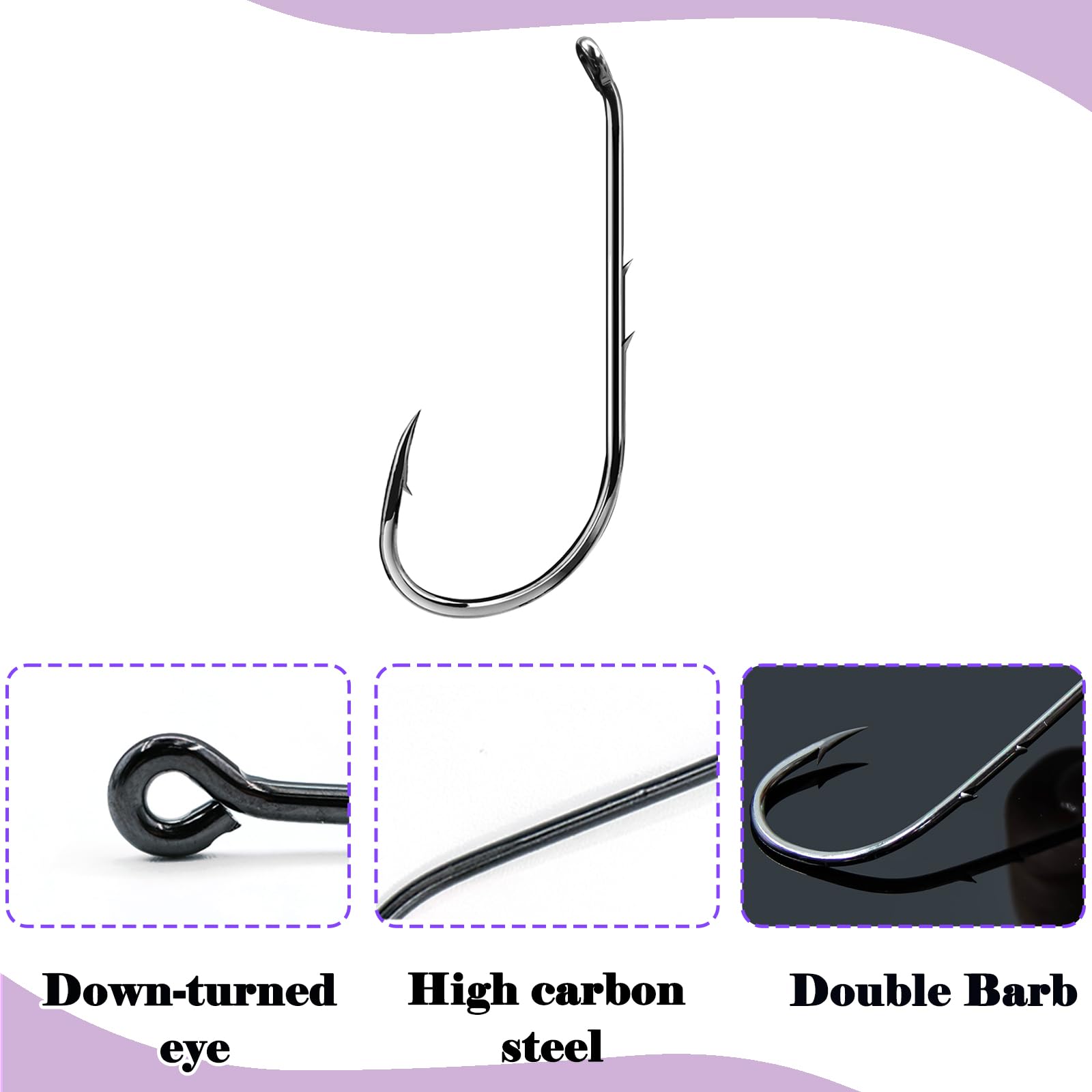 Natufish Baitholder Fishing Hooks 50Pcs Bait Holder Hooks Offset/Double Barbed/Long Shank/Down Eye for Soft Live Baits Saltwater(Size 8#)