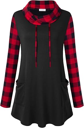 Bulotus Fall Sweaters for Women 2025 Cowl Neck Asymmetrical Long Tunics for Leggings Vacation Travel Tops with Pockets