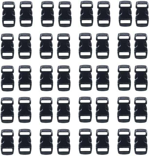 Paracord Planet 3/8-Inch Black Plastic Buckles  Curved Contoured Quick Side Release Buckles for DIY, Crafting, Webbing, Bracelets, Backpacks, Tactical Bags, Gear, and More (40 Pack)