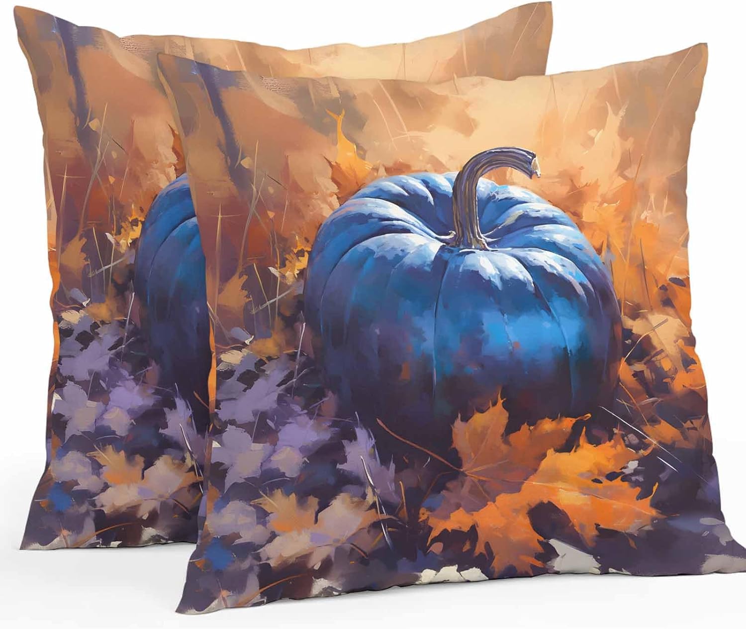 Fall Blue Outdoor Pillow Covers Pack of 2 Pumpkin Retro Oil Painting Style Maple Leaves Waterproof Throw Pillow Covers Decorative Cushion Cases for Patio Garden Tent Balcony Couch 24x24 inch