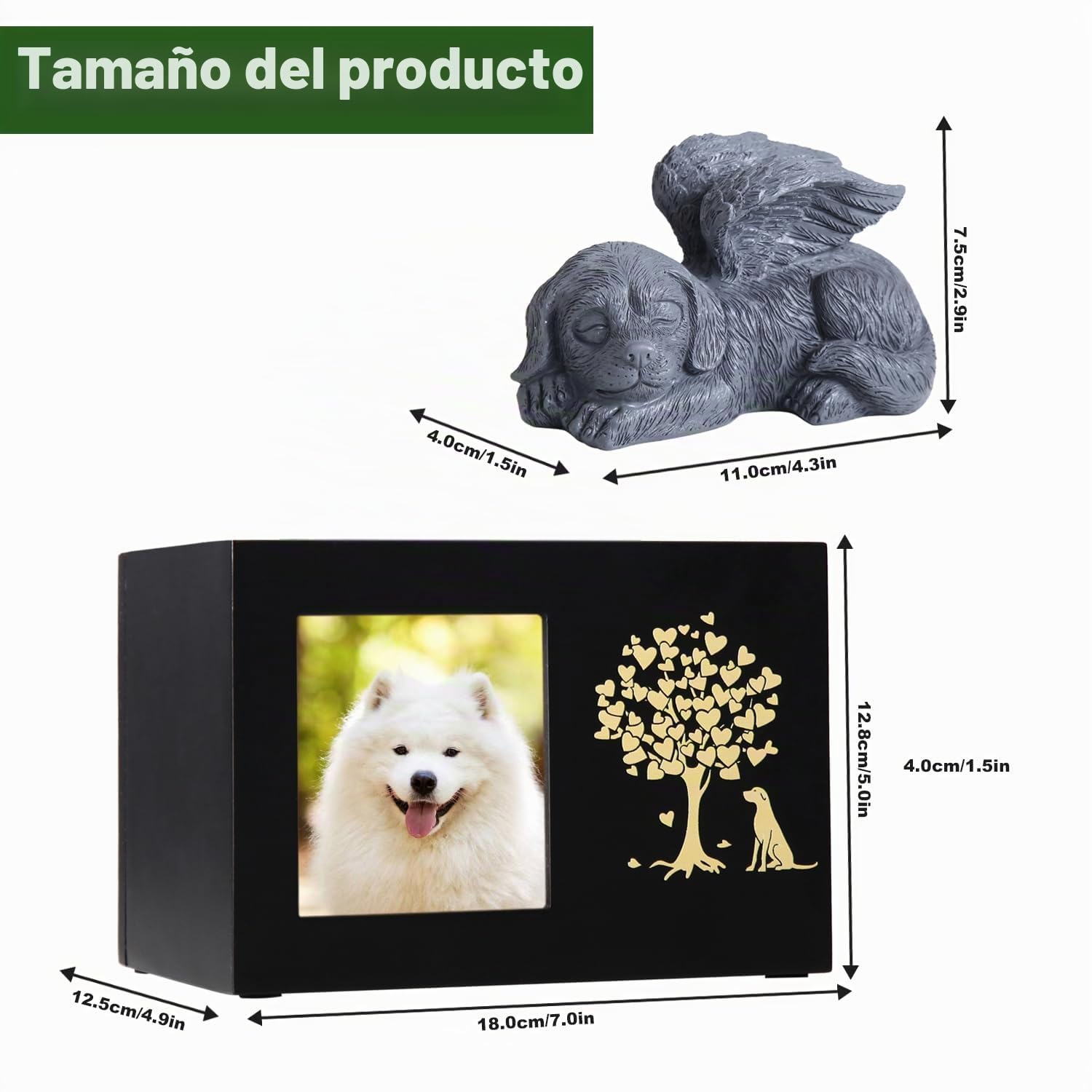 Urnas de cenizas para mascotas para memorial de perros, Urnas de cremación funerarias grandes de madera con marco para fotos, caja conmemorativa de recuerdo con forro de franela negra, regalo