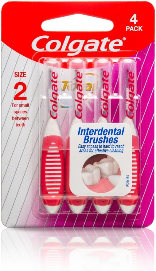 Total Interdental Manual Brush For Adult, Improved Mouth Health, Red, (Size - 2Mm For Small Spaces Between Teeth, Pack Of 4)