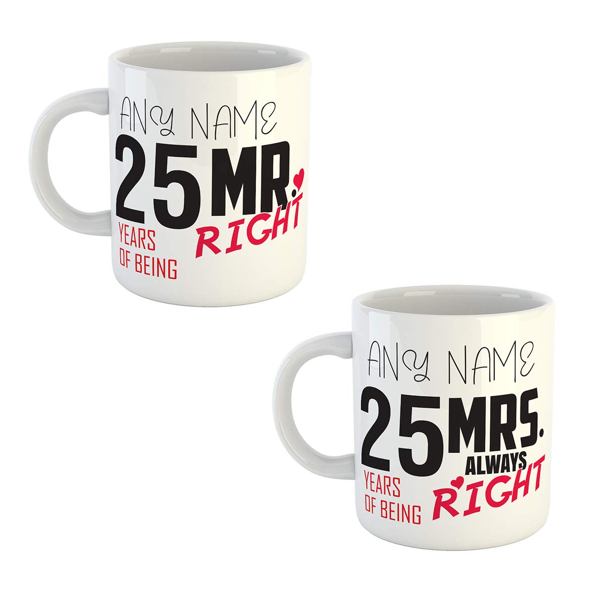 Gift Hub - Mr and Mrs Personalised Mugs for 25th Wedding Anniversary, Gift for Couple, Customised Name Gift for Celebration of Mom and Dad's Anniversary- Set of 2