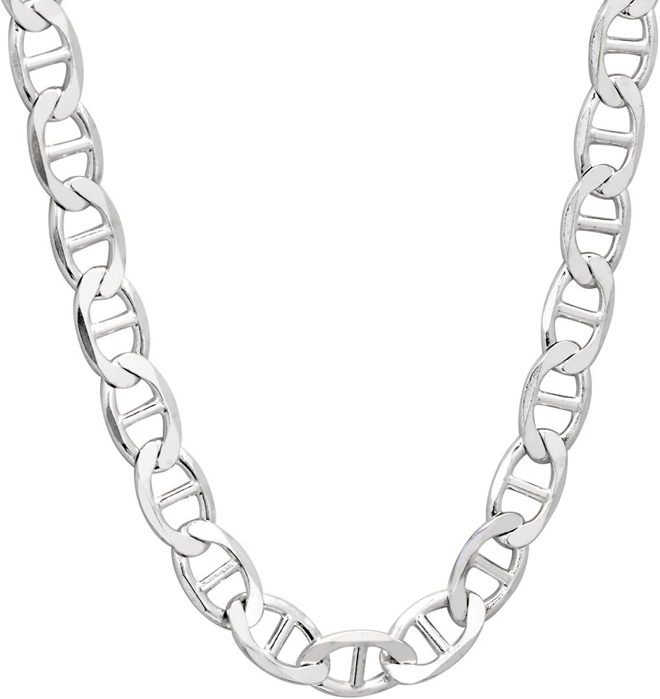 Jewelry Plus 6mm Mens Solid .925 Sterling Silver Mariner Link Anchor Chain Necklace