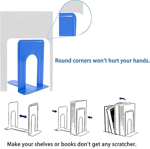 Miniatura 2 de Extremos metálicos para libros de oficina y hogar, estante decorativo para el hogar, extremos de libro para libros pesados, películasCD, color azul,